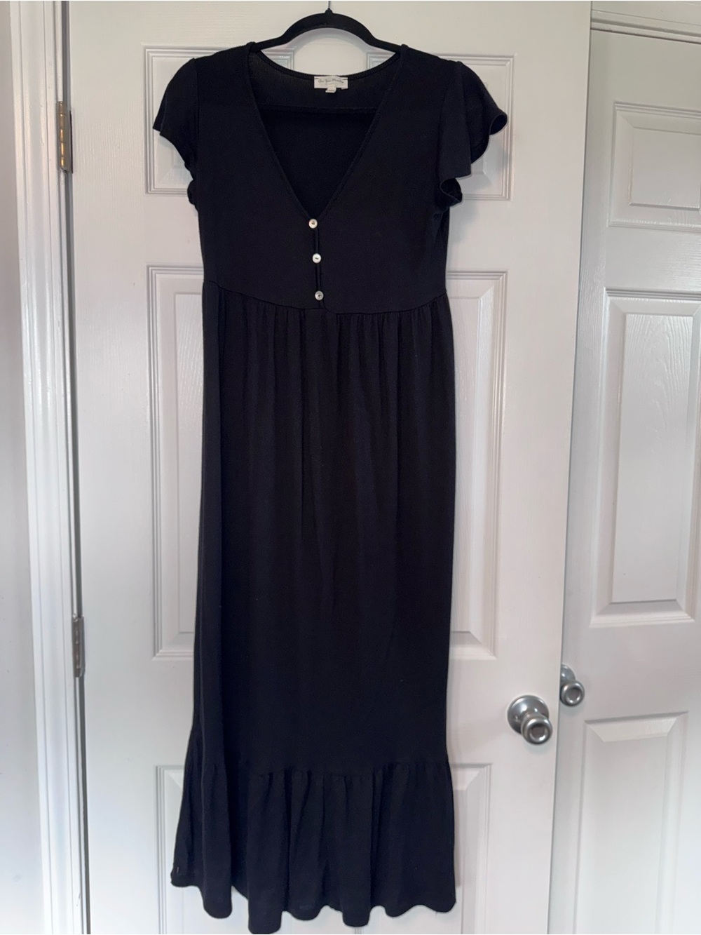 See You Monday Black V-Neck Button Maxi Dress